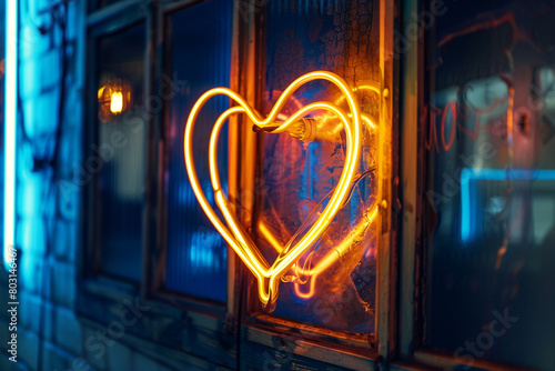 A heart-shaped neon tube glowing with warmth and radiance.