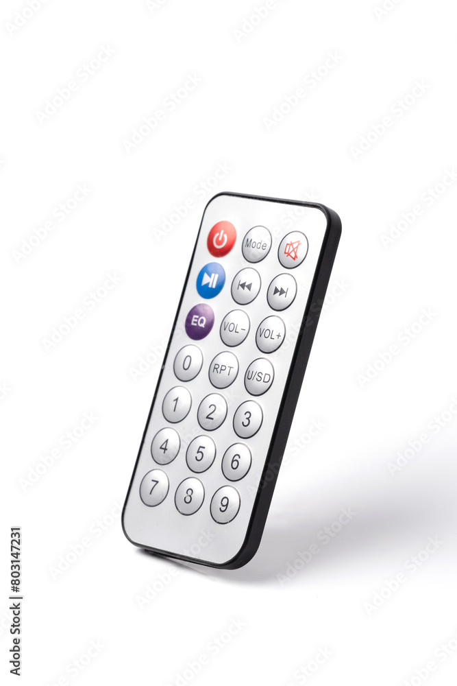 Remote control is highlighted on a white background. Remote control is highlighted on a white background.