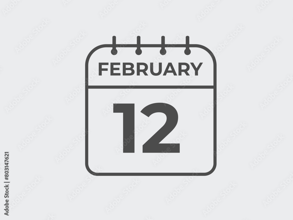 February 12 calendar reminder. 12 February daily calendar icon template. Calendar 12 February icon Design template. Vector illustration
February 12 calendar reminder. 12 February daily calendar icon template. Calendar 12 February icon Design template. Vector illustration