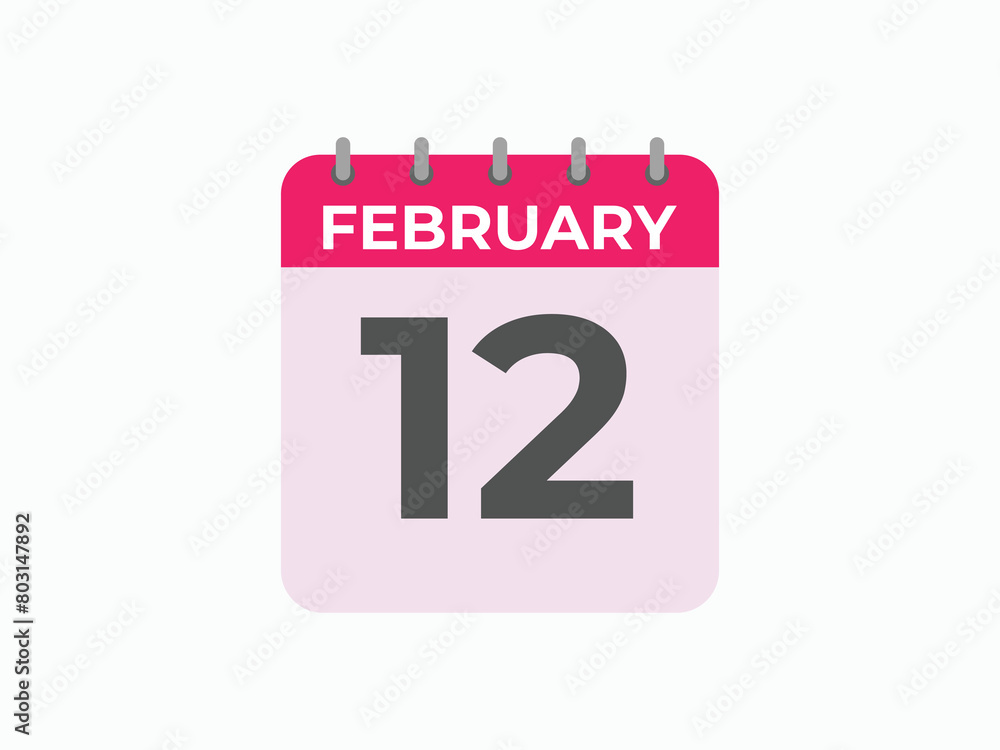 February 12 calendar reminder. 12 February daily calendar icon template. Calendar 12 February icon Design template. Vector illustration
February 12 calendar reminder. 12 February daily calendar icon template. Calendar 12 February icon Design template. Vector illustration