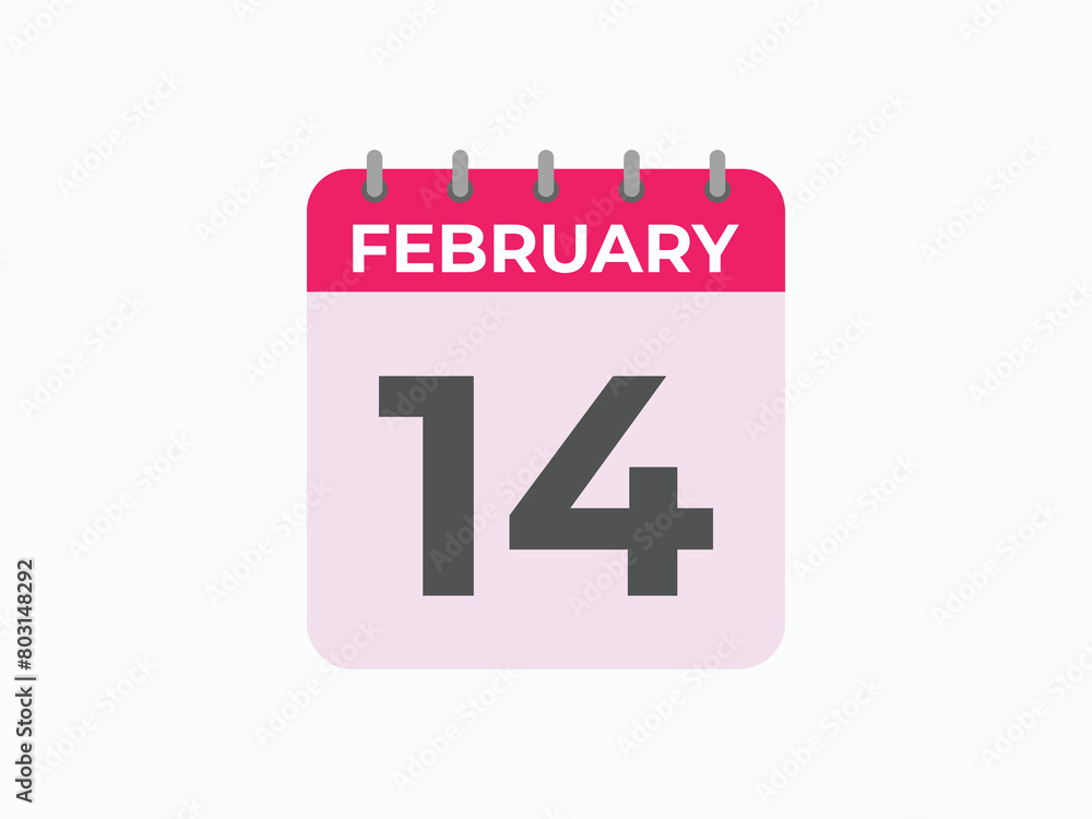 February 14 calendar reminder. 14 February daily calendar icon template. Calendar 14 February icon Design template. Vector illustration
February 14 calendar reminder. 14 February daily calendar icon template. Calendar 14 February icon Design template. Vector illustration