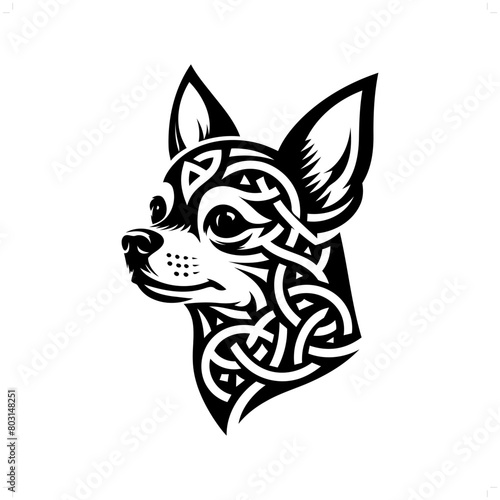 dog, chihuahua silhouette in animal celtic knot, irish, nordic illustration