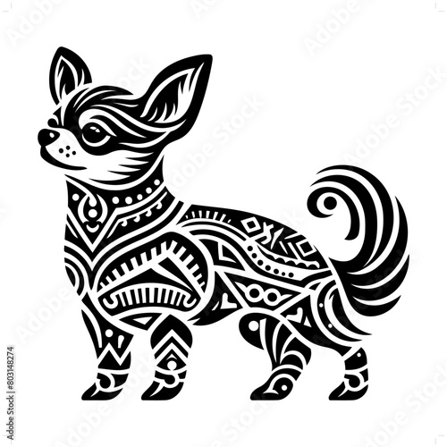 dog, chihuahua silhouette in animal ethnic, polynesia tribal illustration
