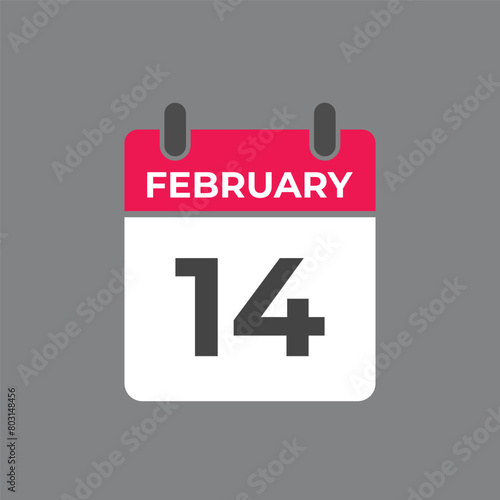 February 14 calendar reminder. 14 February daily calendar icon template. Calendar 14 February icon Design template. Vector illustration
