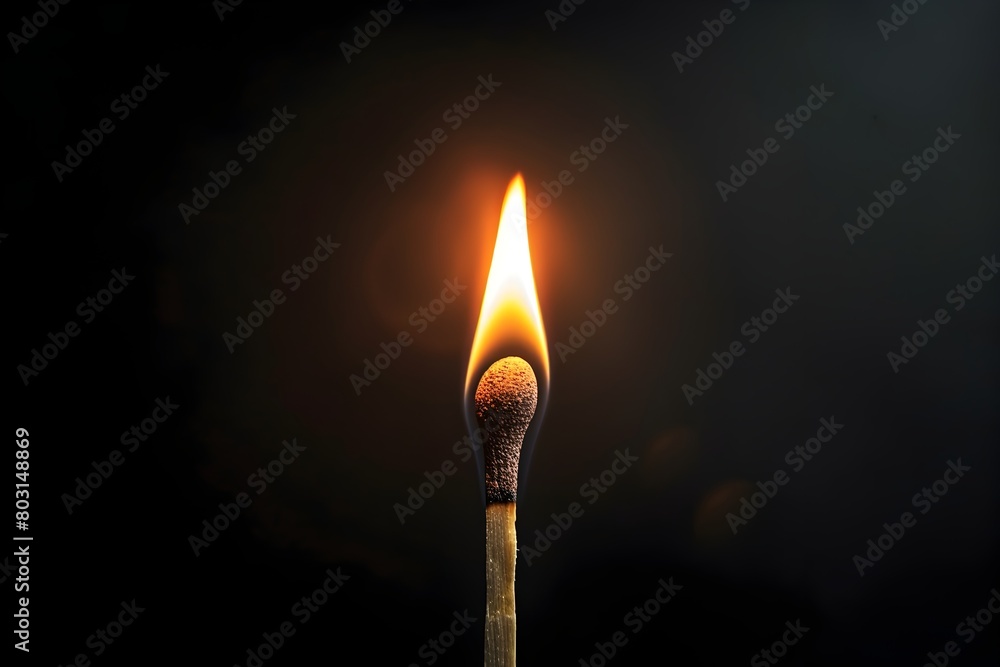 Dramatic Ignition Moment of a Single Match on Dark Background Dramatic Ignition Moment of a Single Match on Dark Background