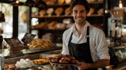 Smiling Baker with Fresh Pastries