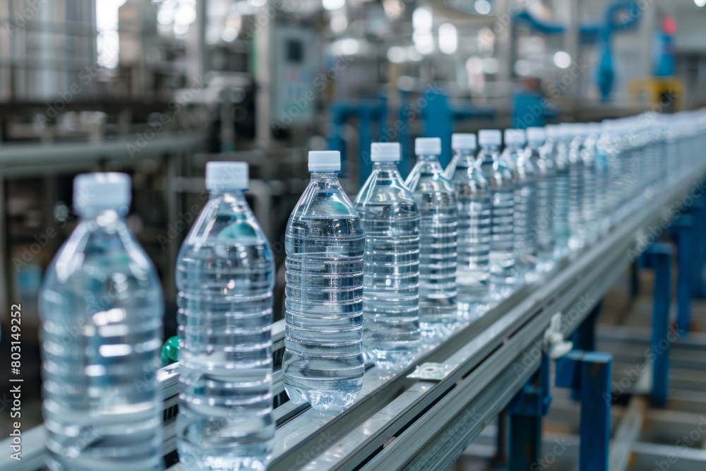 The water bottle production line in the factory is filled with pure and clean drinking water, ready for packaging into bottles. The water bottle production line in the factory is filled with pure and clean drinking water, ready for packaging into bottles.
