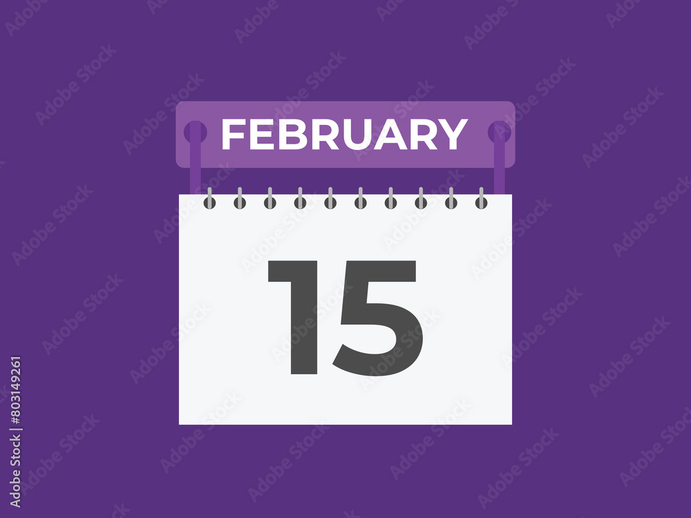 February 15 calendar reminder. 15 February daily calendar icon template. Calendar 15 February icon Design template. Vector illustration
February 15 calendar reminder. 15 February daily calendar icon template. Calendar 15 February icon Design template. Vector illustration