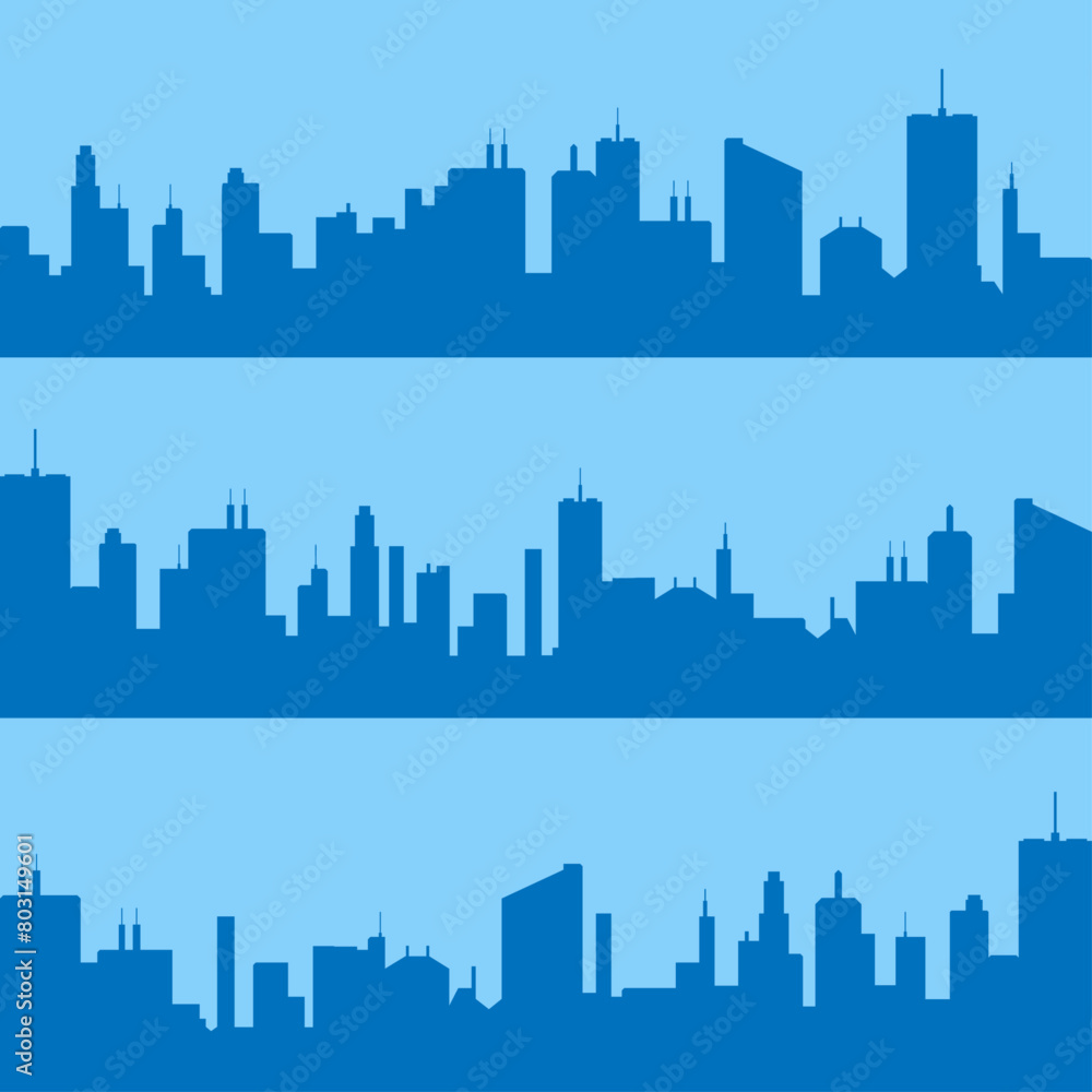Naklejka premium City skyline silhouettes in blue