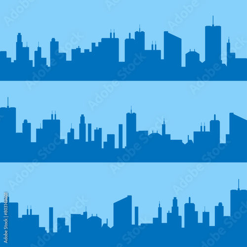 City skyline silhouettes in blue