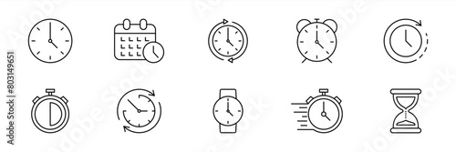 time icon set. time and clock thin line style icon. vector illustration