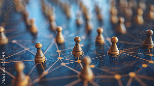 Strategic network of pawns on a chessboard conceptualizing business and human resources photo