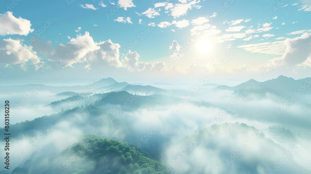 Obraz premium Sea of ​​mist, fresh and bright in the morning on a high mountain