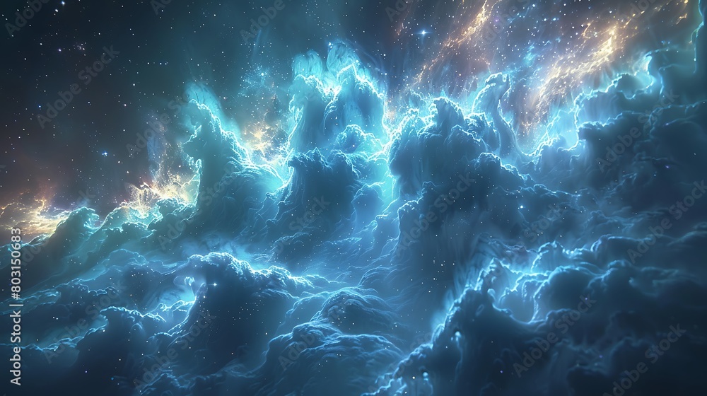 Depict a breathtaking scene of cosmic auroras over a mysterious planetary surface, featuring waves of electric blues and greens against a dark sky. Depict a breathtaking scene of cosmic auroras over a mysterious planetary surface, featuring waves of electric blues and greens against a dark sky.