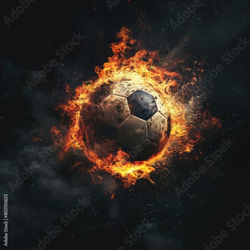 Hard ball surrounded by fire black background