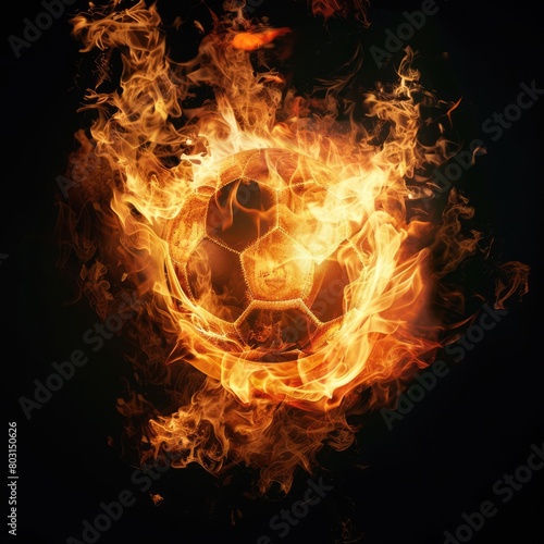 Hard ball surrounded by fire black background