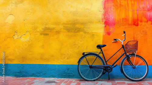 Wallpaper Mural the bicycle stands against the background of a colorful wall, a joyful and bright, cyclist day, banner, copy space Torontodigital.ca