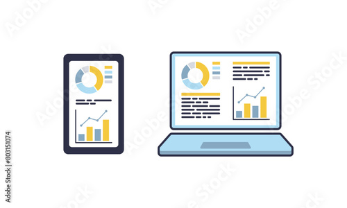 グラフが表示されたパソコン・情報端末