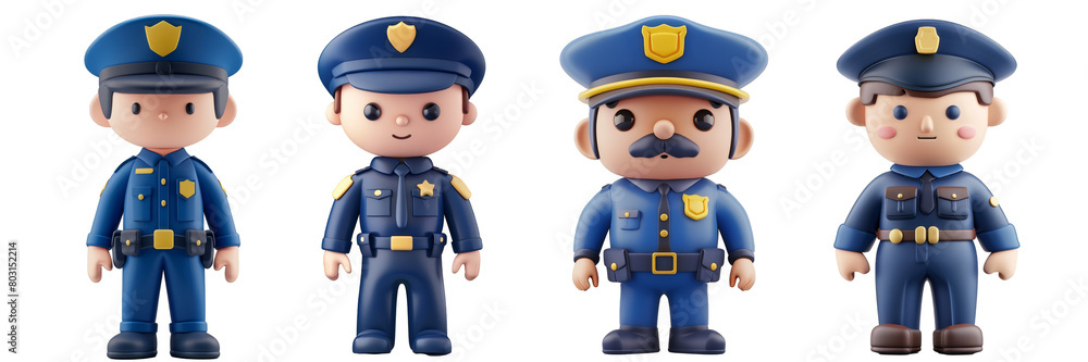 PNG police uniform 3d icons and objects collection, in cartoon style minimal on transparent, white background, isolate