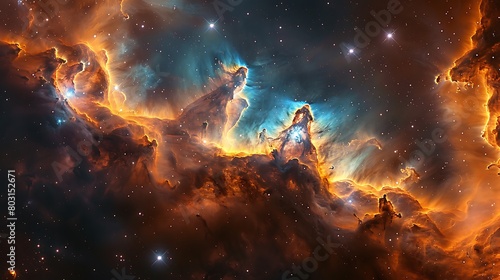 Depict the breathtaking scene of a star-forming region  with explosive colors and emerging celestial bodies.