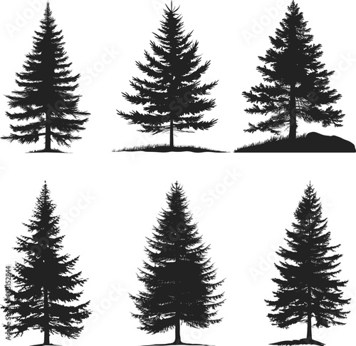 A set of pine tree silhouette vector