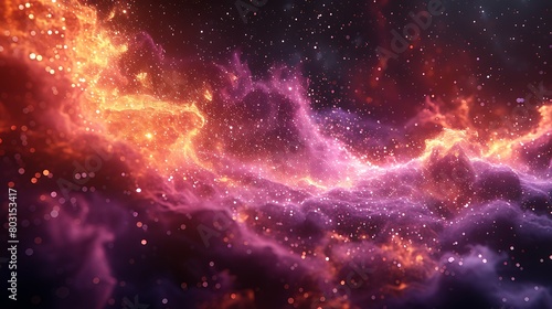 Explore the majestic dance of cosmic dust and nebulae in an expansive universe setting, where each swirl and nebula bursts with vivid colors and life-like detail.