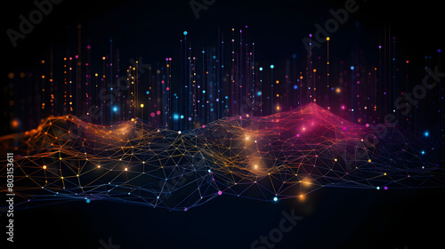 Quantum Computing Algorithm Visualization with Colorful Data Points on Dark Background