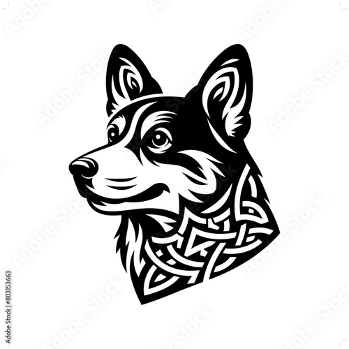 dog, Corgi silhouette in animal celtic knot, irish, nordic illustration