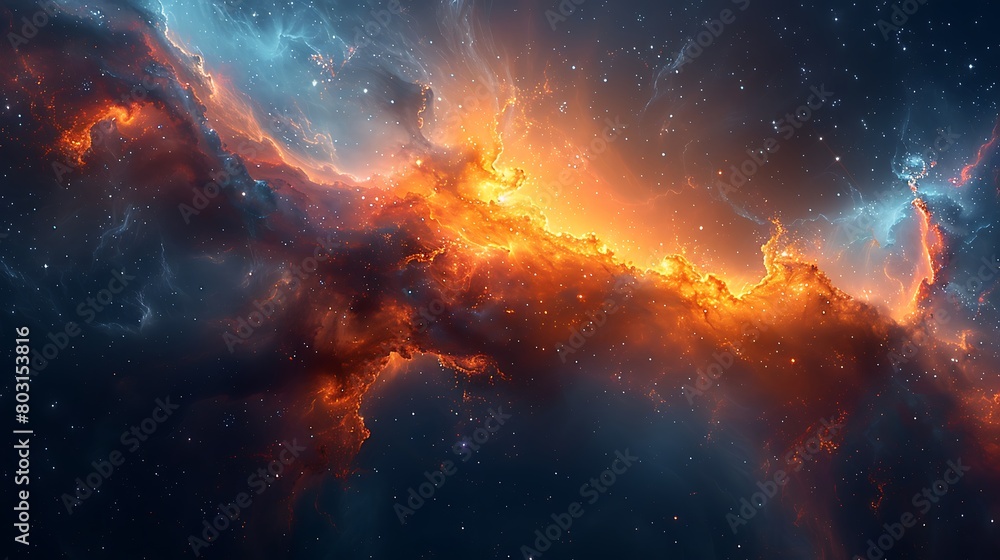 Obraz premium Illustrate a nebula as an exotic flower in the vast cosmic garden, with swirling patterns and vivid colors mimicking natural floral forms.
