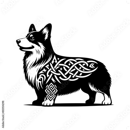dog, Corgi silhouette in animal celtic knot, irish, nordic illustration