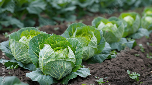 cabbage growing in the vegetable garden - selective focus, copy space