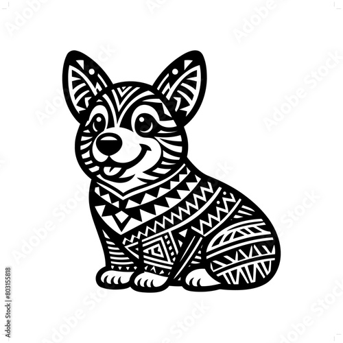 dog  Corgi silhouette in animal ethnic  polynesia tribal illustration