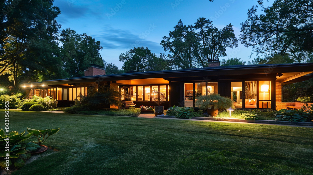 home with manicured lawn