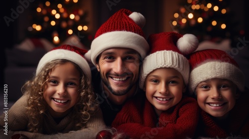 Family Celebrating Christmas Together in Cozy Home Setting