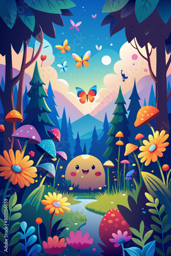 Enchanted Forest Fantasy Landscape with Vibrant Flora and Fauna World Emoji Day