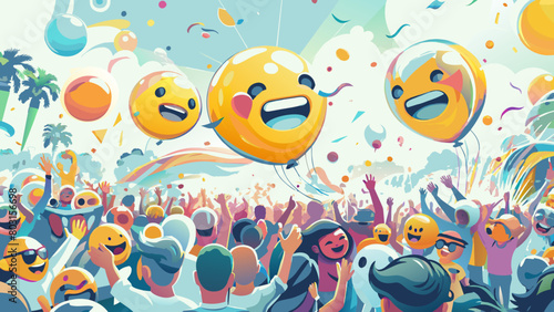 Vibrant Emoji Balloon Festival Crowd Celebration World Emoji Day