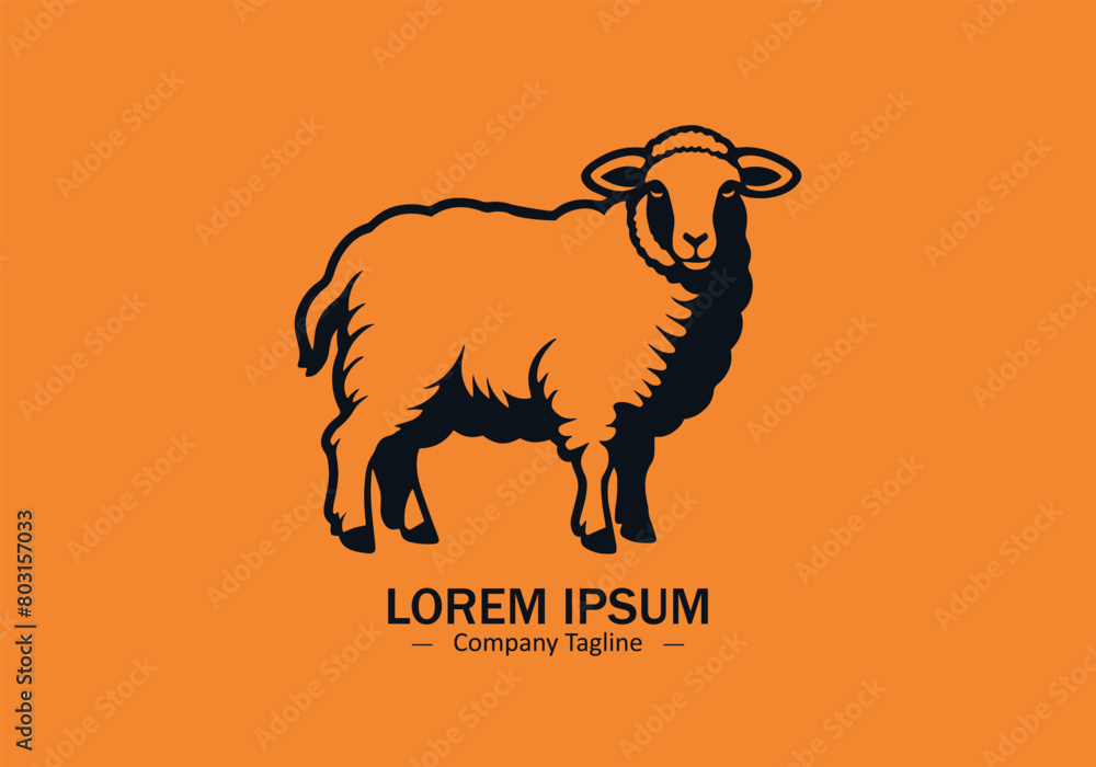 abstract and minimal sheep logo orange background