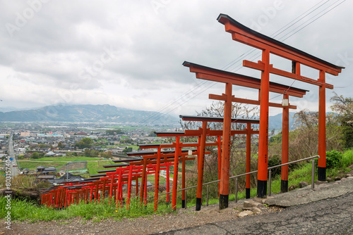 Torii gates from hill to city at Ukiha Inari Shrine, Ukiha, Fukuoka