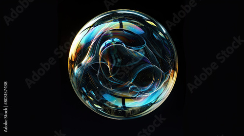 Glass liquid bubble on black background