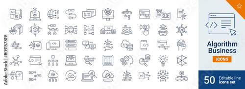 Algorithm icons Pixel perfect. setup, system, data, ... 