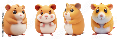 PNG hamster 3d icons and objects collection, in cartoon style minimal on transparent, white background, isolate