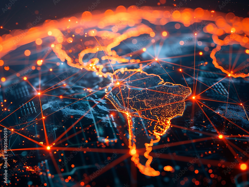 Global technology network. Orange line lights as a symbol of travel and data transfer speed, internet and telecommunications. Global technology network. Orange line lights as a symbol of travel and data transfer speed, internet and telecommunications.