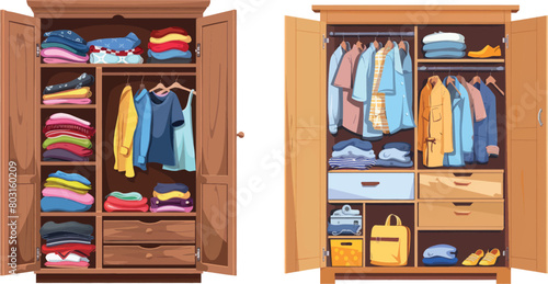 Open wardrobe with mess clothes