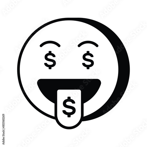 Rich emoji vector design, greedy expressions, dollar sign on tongue