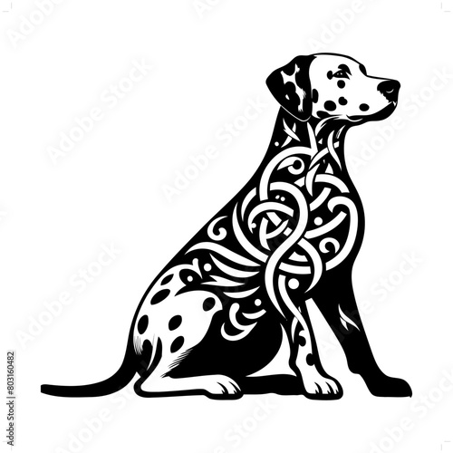 dog; dalmatian silhouette in animal celtic knot, irish, nordic illustration