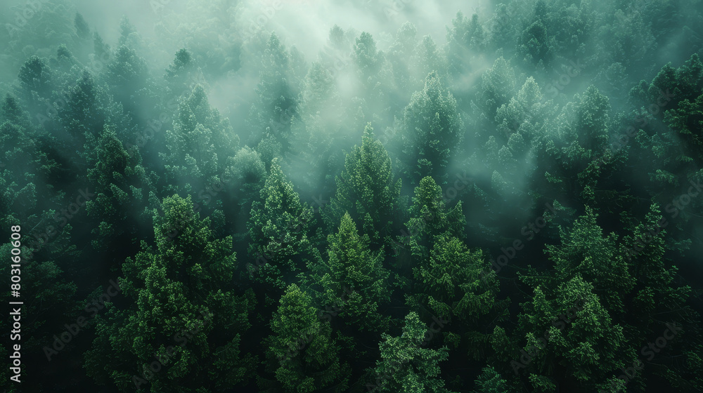 A forest with trees covered in mist A forest with trees covered in mist