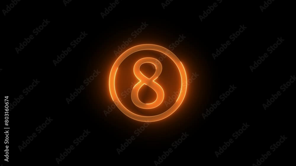 Eight number round circle icon glowing neon brown color animation black background Eight number round circle icon glowing neon brown color animation black background