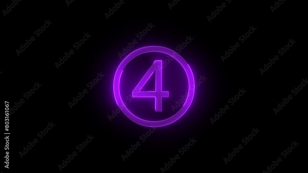 Four number icon glowing neon purple color animation black background Four number icon glowing neon purple color animation black background