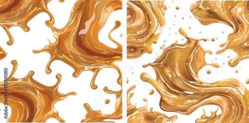 Salted caramel seamless. Pattern swirl liquid toffee, zebra bg twirl splash syrup wavy candy sauce layered caramele