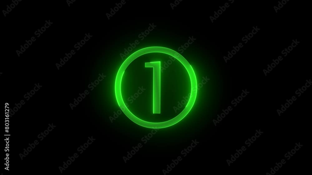 One number icon glowing neon green color animation black background One number icon glowing neon green color animation black background